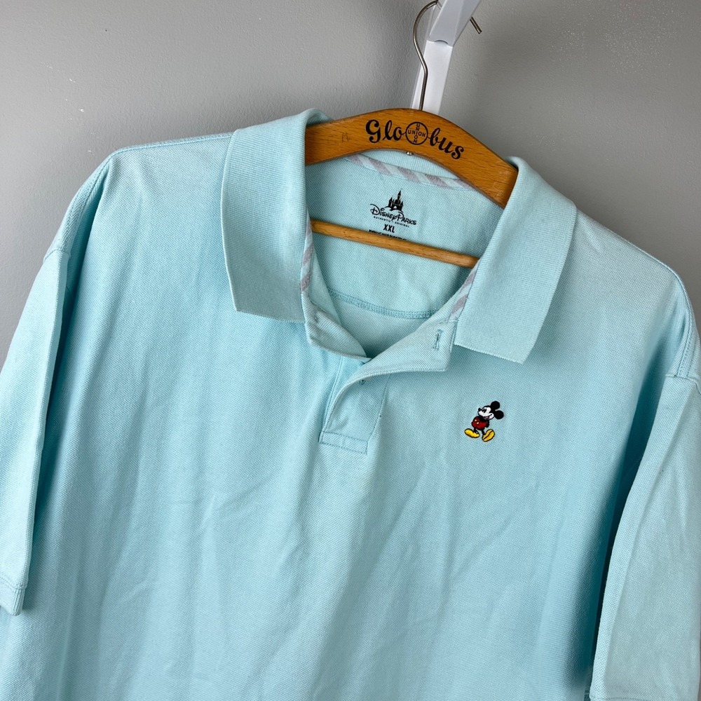 Disney Parks Mickey Mouse Pique Polo Shirt Mens XXL Light Blue 100% Cotton